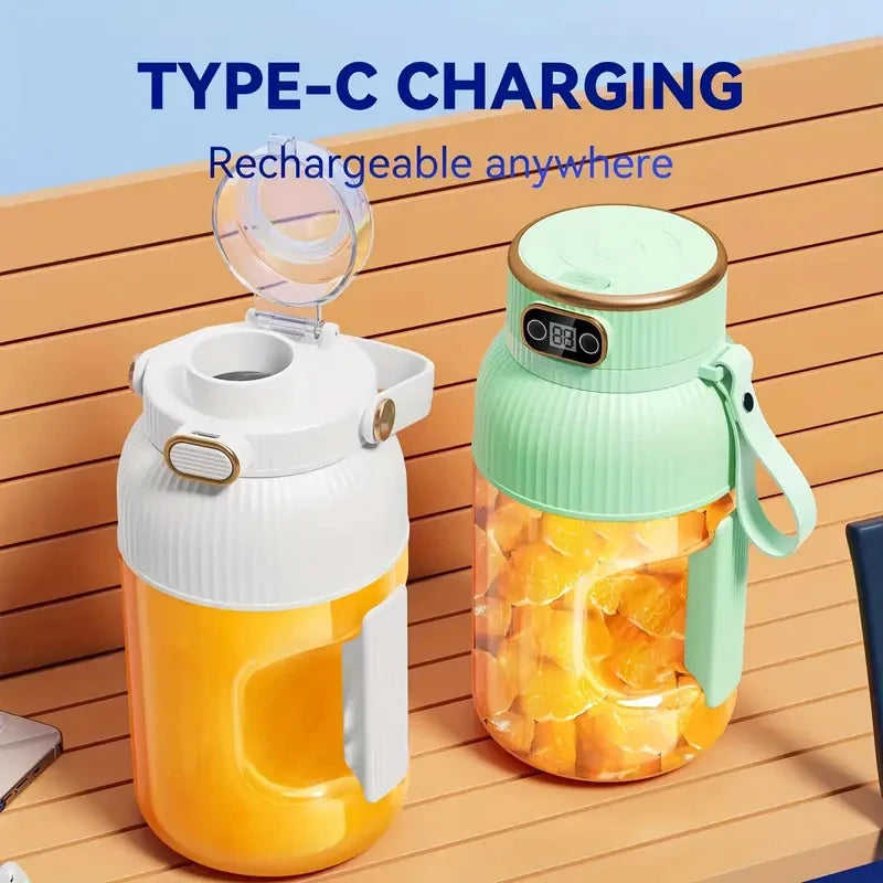 Portable USB Rechargeable Juicer Blender, 40Oz Compact Design, Dual Lids, Silicone Straw, Type-C Cable, Eco-Friendly for Fresh J