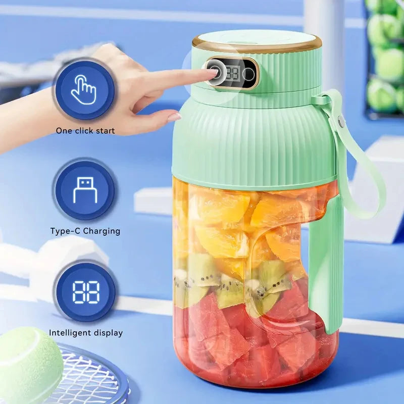 Portable USB Rechargeable Juicer Blender, 40Oz Compact Design, Dual Lids, Silicone Straw, Type-C Cable, Eco-Friendly for Fresh J