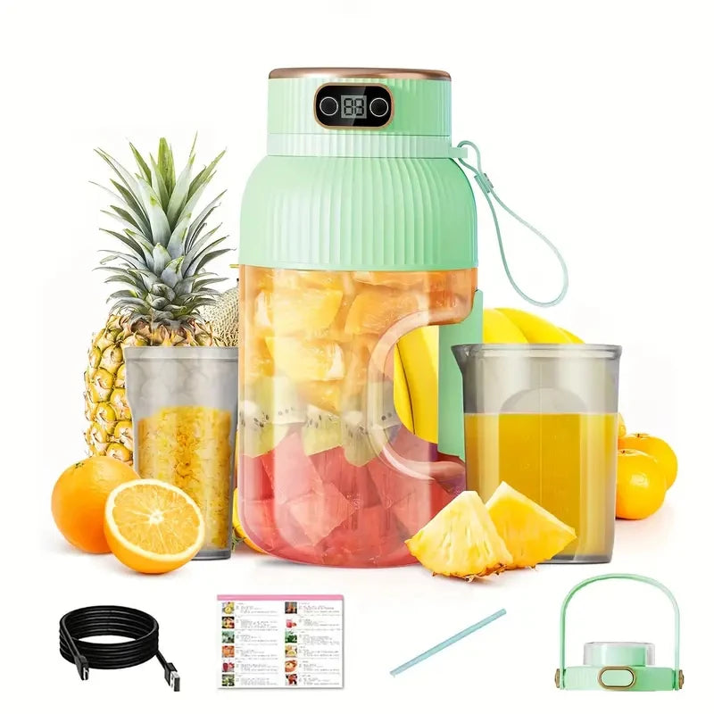 Portable USB Rechargeable Juicer Blender, 40Oz Compact Design, Dual Lids, Silicone Straw, Type-C Cable, Eco-Friendly for Fresh J