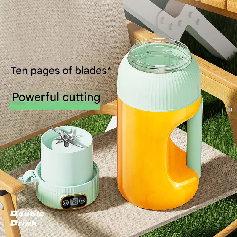Portable USB Rechargeable Juicer Blender, 40Oz Compact Design, Dual Lids, Silicone Straw, Type-C Cable, Eco-Friendly for Fresh J