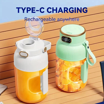 Portable USB Rechargeable Juicer Blender, 40Oz Compact Design, Dual Lids, Silicone Straw, Type-C Cable, Eco-Friendly for Fresh J